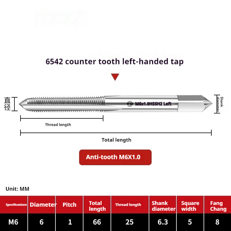 2112-M2 reverse thread machine with tap stainless steel special left tooth straight groove tap, left rotary wire tap, high-speed steel tapping Shandong Denso Pricision Tools Co.,Ltd.